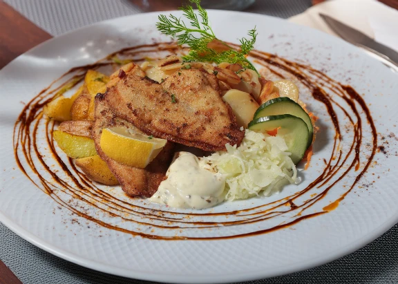 Fischgericht im Restaurant Duhner Landhaus